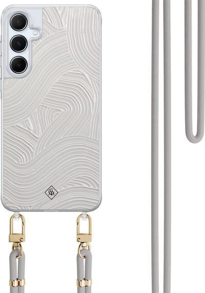 Casimoda® hoesje met koord - Geschikt voor Samsung A15 - Abstract Waves - Afneembaar koord - TPU/polycarbonaat - Grijs