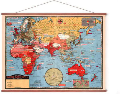 Poster In Posterhanger - Tweede Wereldoorlog Fronten - 50x70 cm - Kader Hout - Ophangsysteem - Educatief - Historisch