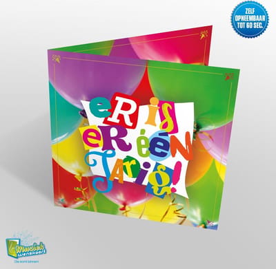 Muziekwenskaart - Er is er een jarig – zelf opneembaar – 60 seconden – 21x21cm – hoge kwaliteit – inclusief envelop