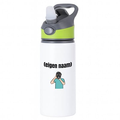 Hacebo® - fotograaf man met eigen naam waterfles met rietje groen - Fotograaf - fotografen - leuk cadeau voor iemand die houd van foto's maken - cadeau - kado - water fles - 650ML