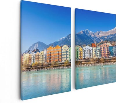 Artaza Canvas Schilderij Tweeluik Gekleurde Huisjes in Innsbruck, Oostenrijk - 80x60 - Foto Op Canvas - Canvas Print