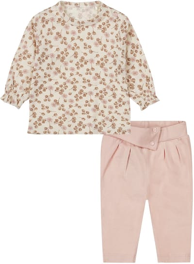 Dirkje - Basic Collection - BIO COTTON - Broek Light Dusty Pink - Shirt gebloemd - Maat 50
