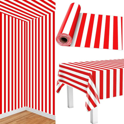 Langwerpige Tafelkleed Rol 30m Rood en Wit Gestreept - Plastic Tafelkleed voor Feestjes, Verjaardagen en Carnaval Decoraties