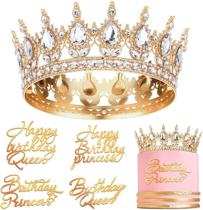 NTH products- Verjaardagskroon Prachtig - Taartdecoratie Set - Happy Birthday Taarttoppers - Verjaardagstiara - Kristallen Kroon - Duurzaam en Herbruikbaar