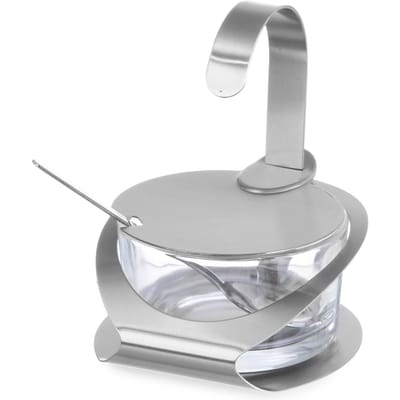 Sucrier en verre et acier inoxydable avec cuillère, diamètre 130mm, hauteur 90mm - Hendi 465370