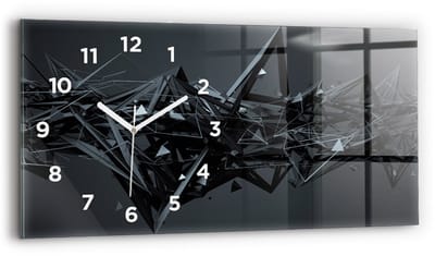 Wallfluent Wandklok - Zwarte abstractie Stijlvolle Klok - 60 cm x 30 cm - Zwart Wandklok - Witte Handen - Wandklok Met Cijfers - Stille Wandklok Slaapkamer - Rechthoekige Glas Klok - Industrieel Wandklok - Stijlvolle Klok