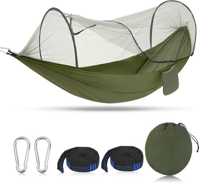 Ultralichte hangmat met muggennet voor buiten, ideaal voor kamperen en rugzakreizen