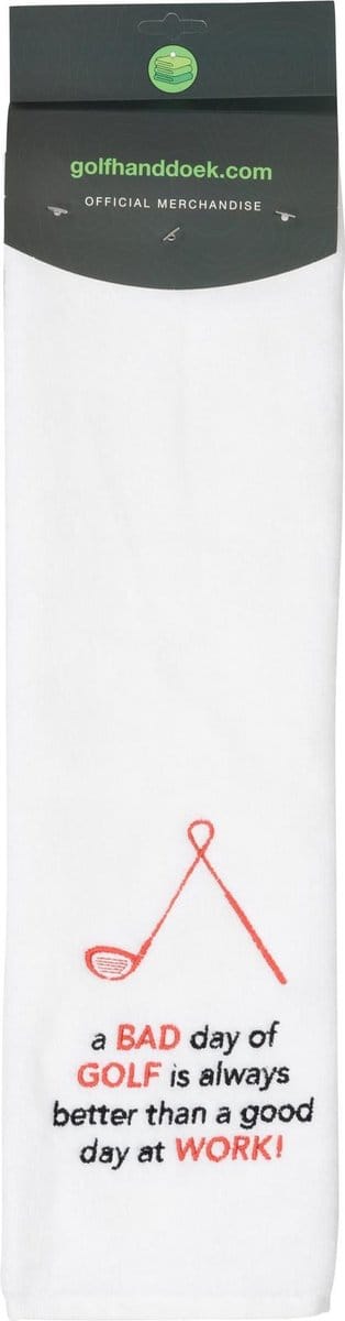 Nova Golf 'A Bad Day of Golf' Golfhanddoek - Wit Zwart Rood