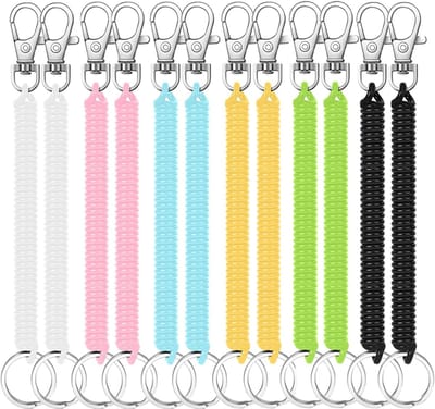 Dailygoods- Sleutelhanger Rekbaar - 12 Stuks - Spiraalvormige Sleutelhanger - Kleurvariatie - Duurzaam Plastic - Kreeftsluiting - Sleutelkoord