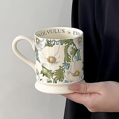 Mug Rétro Littéraire Français Imprimé Tasse à Eau en Céramique Style Pastoral Créatif Style Floral Végétal Set 300ml