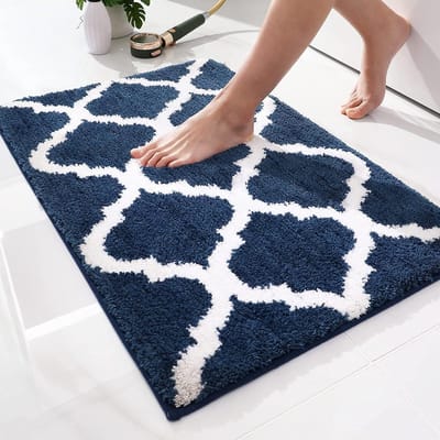 Absorberende Badmat van Zacht Microvezel met Marokkaans Patroon, Antislip en Wasbaar, 50 x 76 cm, Donkerblauw