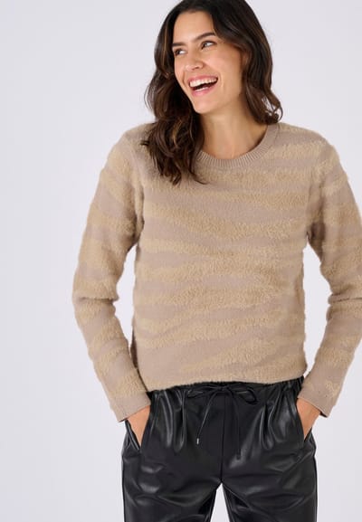 Damart - Trui met zebramotief van langharig tricot - Dames - Bruin - M