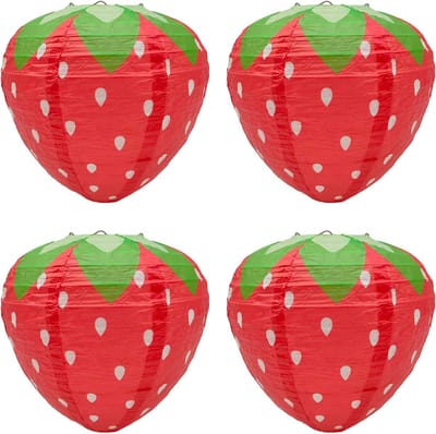 4 Stuks Aardbei Papieren Lantaarns voor Feestjes en Decoraties - Hangende Lantaarns voor Tuin, Babyshower en Bruiloft