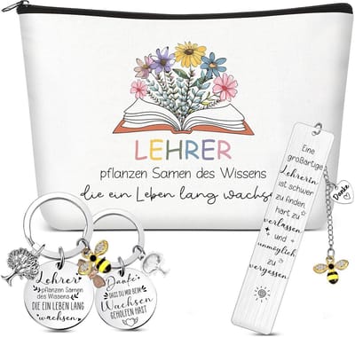 Cadeauset Bedankje Leraar: Make-up Tas, Boekenlegger en Sleutelhanger voor Afscheid en Afstuderen