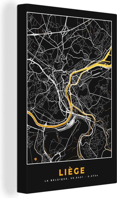 Canvas Schilderij Kaart - Liège - Goud - Plattegrond - Stadskaart - 20x30 cm - Wanddecoratie