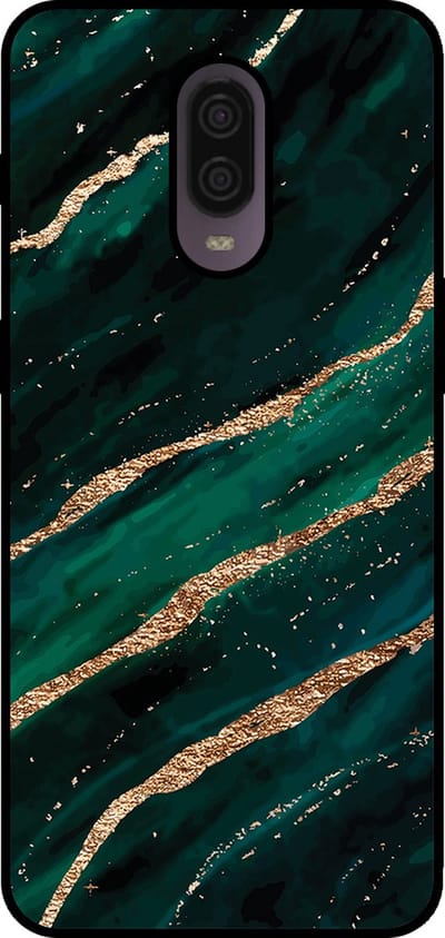 Smartphonica Telefoonhoesje Geschikt voor OnePlus 6T met marmer opdruk - TPU backcover case marble design - Groen Goud geschikt voor OnePlus 6T