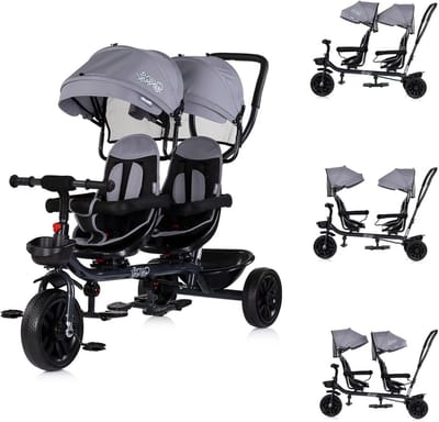 Tweeling Driewieler - Driewieler voor twee - Buiten spelen - Stoelen 360° draaibaar - 131 x 49 x 95 cm