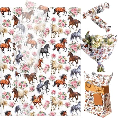 SnelShoppen - 50 Vellen Paarden Cadeaupapier - Kleurrijk Cadeau Inpakpapier voor Verjaardagen, Feesten, Kinderen en Volwassenen - Crepe Papier met Paa