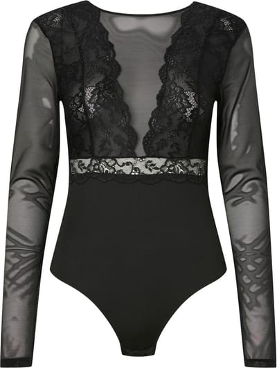 Pieces Kanten body lange mouw zwart- Sicca Bodystocking - Luxe lingerie bodysuit - Zwart - Bordeaux - Zwart / L