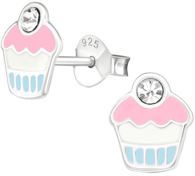 Joy|S - Zilveren cupcake oorbellen - pastel - 7 x 9 mm