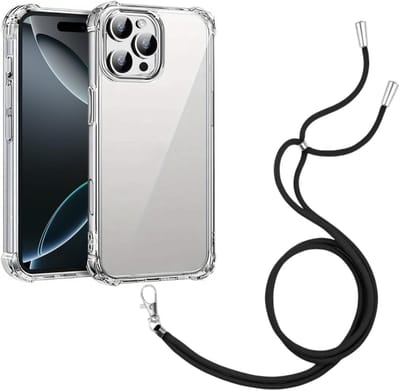 Shock Proof Case Hoes Geschikt voor iPhone 16 Pro Max Hoesje Transparant Met universele Telefoonkoord zwart - Cover - Nek Hanger - Koord Hoes