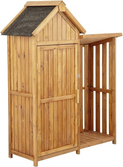 Houten tuinkast - Opbergkast buiten - Tuinspullen opbergen - Met houtopslag - 136 x 57 x 170 cm - Bruin