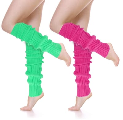 NTHProducts - Neon Leg Warmers - 80s en 90s - Comfortabel en ademend - Neon Pink en Fluorescent Green - Perfect voor themafeesten - Geschikt voor volwa...