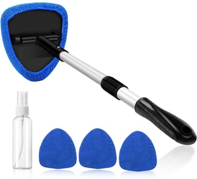 GELLDG Autoraamreiniger - Voorruitreiniger - Met 3 Microvezelpads - Uitschuifbare Greep 32-49 cm - Uitstekend Ontwerp - Snel en Gemakkelijk Autoreiniging - Geschikt voor Ontmist- en Ontvochtigingstool - Blauw