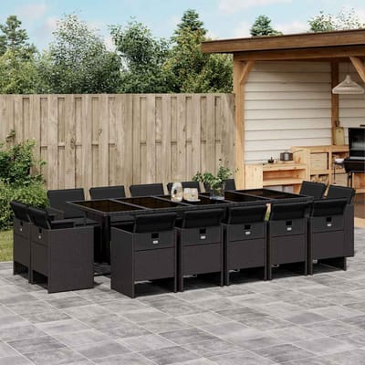 vidaXL 15-delige Tuinset met kussens poly rattan zwart