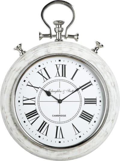 Wandklok Bocino wit hout 50 cm hoog - diameter 36 cm - geluidloos - klok - horloge - landelijk - industrieel - cadeau - geschenk - relatiegeschenk - kerst - nieuwjaar - origineel – muurdecoratie – wanddecoratie - wandklok