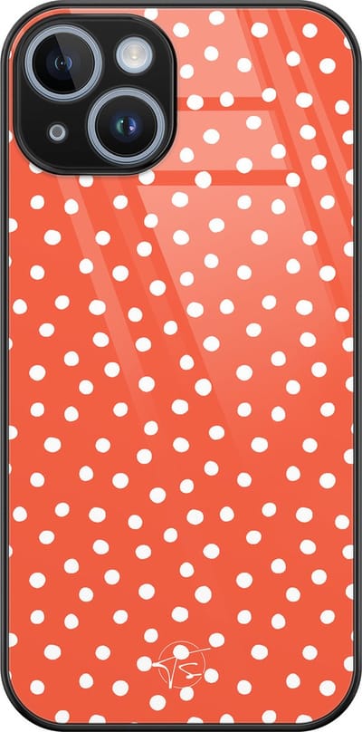 Hoesje geschikt voor iPhone 14 - Oranje stippen - Luxe Hard Case - Gestipt - Oranje - Mooie Telefoonhoesjes