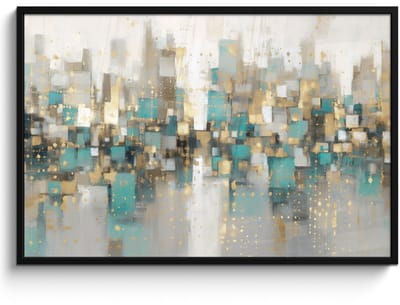 Poster in lijst - Fotolijst 120x80 cm - Posters - Abstract - Blokken - Goud - Skyline - Posterlijst zwart - Decoratie - Wanddecoratie woonkamer - Muurdecoratie slaapkamer