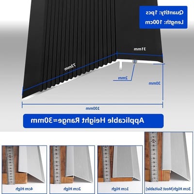 Vloer overgangsstrip voor deuren, ideaal voor drempels en hoogteverschillen van 10-35mm, geschikt voor tegels en laminaat, zwart, 1m × 10cm