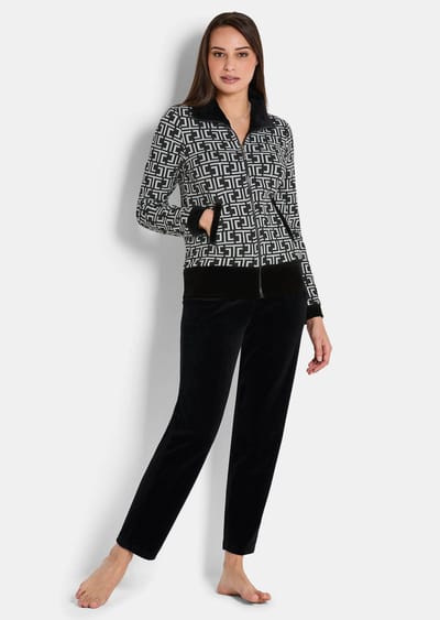 Jacquard en velours huispak - zwart / wit - Gr. 38 van Goldner Fashion