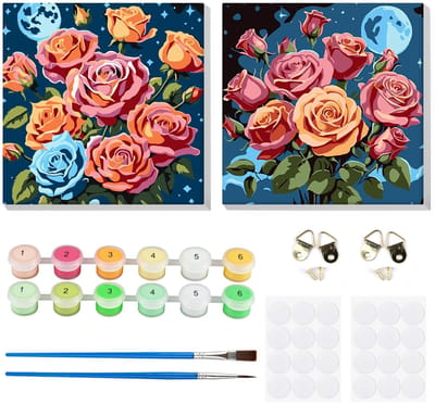 Dailygoods- Schilderen op Nummer - Volwassenen - 2 Stuks - Canvas Set - Doe-Het-Zelf - 8 x 8 Inch - Wanddecoratie - Verfset