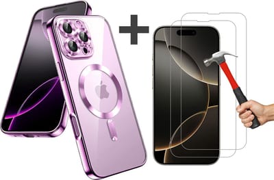 Hoesje met 2 Stuks Screenprotectors Geschikt voor iphone 16 Pro Hoesje - Geschikt voor MagSafe - Arara siliconen Backcover - Paars