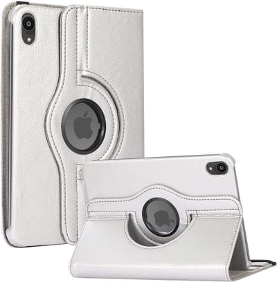 Book Cover Geschikt voor: Apple iPad Mini 6 & iPad Mini 7 2024 Tablethoes - Multi Stand Case - 360 draaibaar - Tablethoesje - Zilver - ZT Accessoires