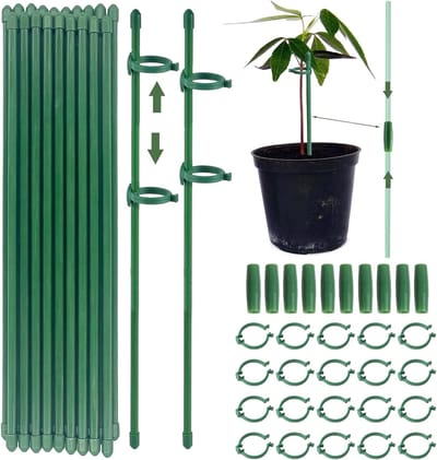 Ondersteuning voor Klimplanten: 20 Plantstokken met 40 Carabiners en 20 Verlengbuizen voor Tomaten, Komkommers en Binnenplanten (Set van 130)