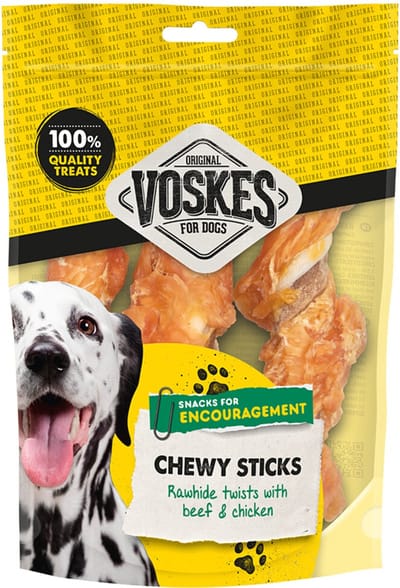 Voskes Hondensnack Stick Runderhuid M Rund met Kip - 10 x 3 stuks - Voordeelverpakking