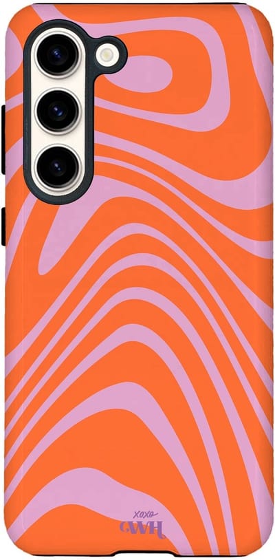 xoxo Wildhearts Boogie Wonderland Orange - Hoesje geschikt voor Samsung Galaxy S26 Plus - Siliconen hoesje met dubbele beschermlaag - Luxe case - Stevige backcover - Golvenprint - Golvend patroon - golven - Oranje