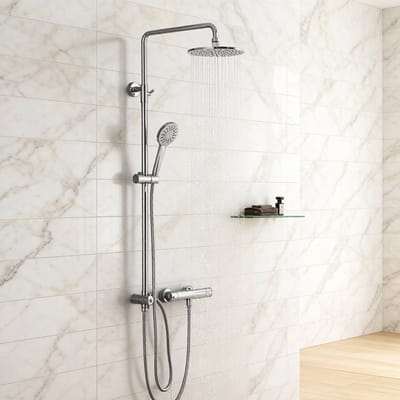 Auralum Max Doucheset met Handdouche - Douchekop met Filter - 90 cm Glijstang - Inclusief XL Doucheplank - 6 Standen - Doucheslang 150 cm - RVS Complete Glijstangset - Waterbesparend - Chroom&Zwart