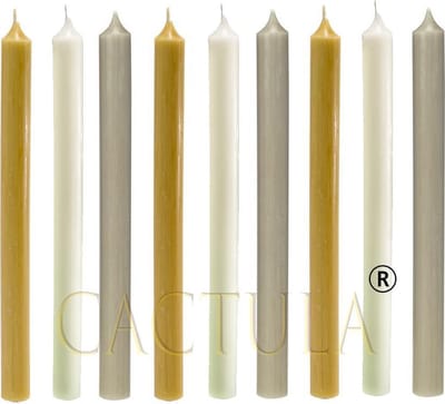 Cactula mooie lange dinerkaarsen 28 cm in 3 Trendy Kleuren 9 stuks | Okergeel / Champagne / Taupe