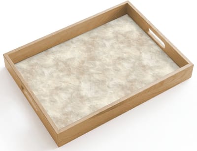 Dienblad hout 40x30 cm - Schootdienblad - Beige - Reliëfstructuur - Natuursteen - Borrelplank rechthoek - Plateau dienbladen