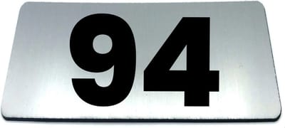 Nummerplaatje 94 - 80 x 50 x 1,6 mm - RVS-look geborsteld - Incl. 3M-tape | Nummerbordje - Deur en kamernummer - brievenbusnummers - Gratis verzending - 5 jaar garantie | Gratis Verzending