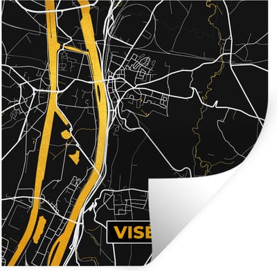 Muurstickers - Sticker Folie - Visé - Kaart - Stadskaart - Plattegrond - Black & gold - 100x100 cm - Plakfolie - Muurstickers Kinderkamer - Zelfklevend Behang XXL - Zelfklevend behangpapier - Stickerfolie