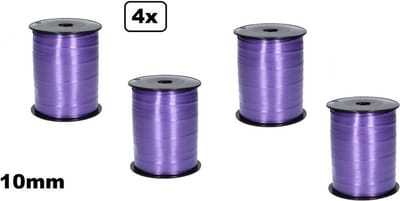 4x Krullint paars 10mm x 250meter | Vernieuwd, nu met folie beschermlaag om de verpakking |krullint | decoratie| thema feest| versiering