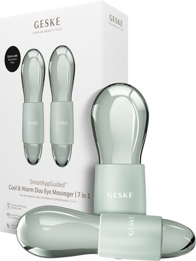 GESKE SmartAppGuided™ Cool & Warm Duo Eye Massager | 7 in 1 | Tijdbesparende dubbele stimulator | Voor ogen en gezicht | Batterijloos koelen en warmen | Verstevigt, ontspant en ontzwelt