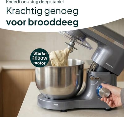 Keukenmachine - Keukenrobot mixer - Grote bereidingen - Krachtige 2000W motor - 387 x 238 cm - Grijs