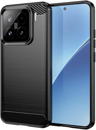 MobyDefend Hoesje - Geschikt voor Xiaomi 15 - TPU Backcover - Geborstelde Metaal & Carbon-Look - Zwart