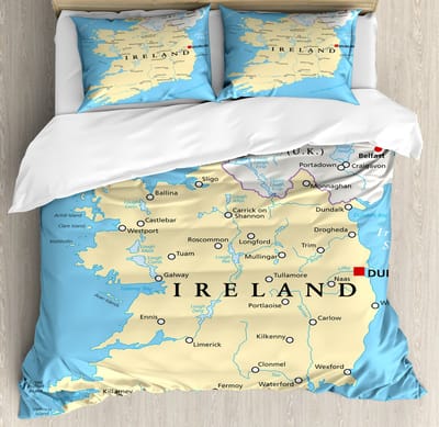 ABAKUHAUS Ierland Kaart Dekbedhoes Set voor tweepersoonsbedden, mijtbestendige allergiepatiënten geschikt met kussenslopen, 200 x 200, hemelsblauw